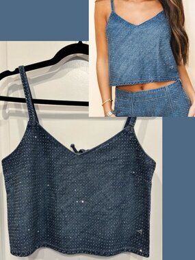 Hidden Medium Wash Super Soft Rhinestone Embellished Tank Top
